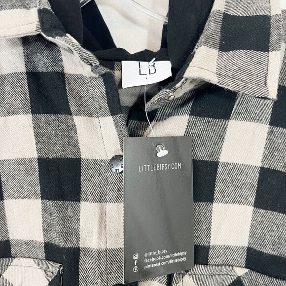 NEW Little Bipsy Gray Black Buffalo Check Plaid Hooded Jacket Shacket Boys Large - Picture 3 of 8